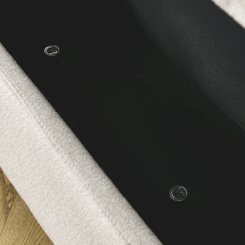 Banc de rangement capitonné en lin blanc/beige