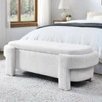 Banc de rangement capitonné en lin blanc/beige