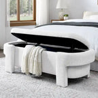 Banc de rangement capitonné en lin blanc/beige