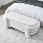 Banc de rangement capitonné en lin blanc/beige