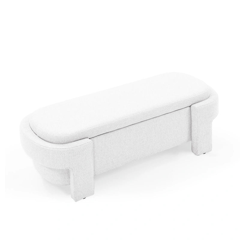 Banc de rangement capitonné en lin blanc/beige