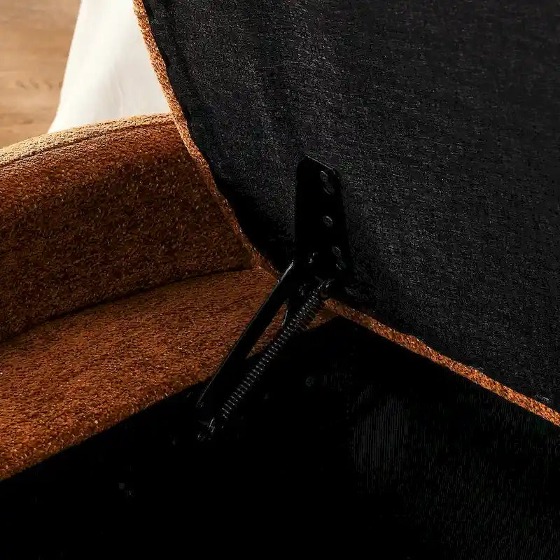 Ottoman de rangement ovale en chenille crème/orange avec cadre en bois d'eucalyptus