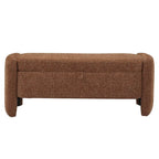 Ottoman de rangement ovale en chenille crème/orange avec cadre en bois d'eucalyptus