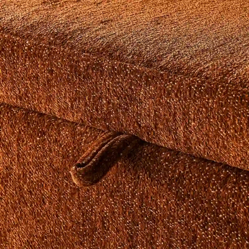 Ottoman de rangement ovale en chenille crème/orange avec cadre en bois d'eucalyptus
