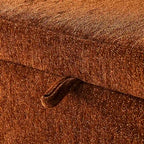 Ottoman de rangement ovale en chenille crème/orange avec cadre en bois d'eucalyptus