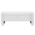 Ottoman de rangement ovale en chenille crème/orange avec cadre en bois d'eucalyptus