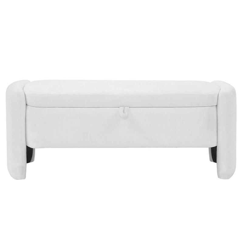Ottoman de rangement ovale en chenille crème/orange avec cadre en bois d'eucalyptus