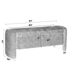 Ottoman de rangement ovale en chenille crème/orange avec cadre en bois d'eucalyptus