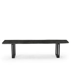 Banc de salle à manger en bois d'acacia naturel avec pieds en fer noir, pour 2-3 personnes, largeur de 165 cm ou 183 cm