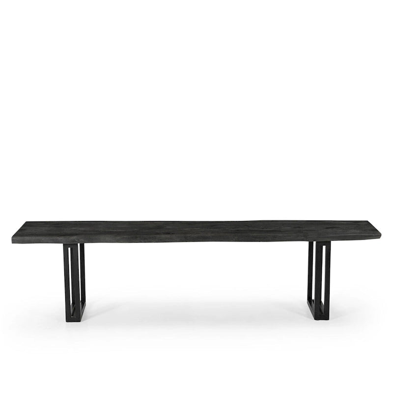 Banc de salle à manger en bois d'acacia naturel avec pieds en fer noir, pour 2-3 personnes, largeur de 165 cm ou 183 cm