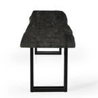 Banc de salle à manger en bois d'acacia naturel avec pieds en fer noir, pour 2-3 personnes, largeur de 165 cm ou 183 cm