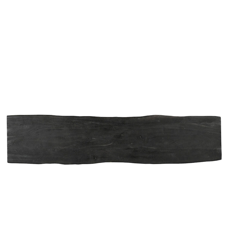 Banc de salle à manger en bois d'acacia naturel avec pieds en fer noir, pour 2-3 personnes, largeur de 165 cm ou 183 cm