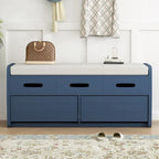 Banc de rangement rustique Espresso/Naturel/Bleu marine/Blanc avec 2 tiroirs, 1 place