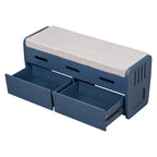 Banc de rangement rustique Espresso/Naturel/Bleu marine/Blanc avec 2 tiroirs, 1 place