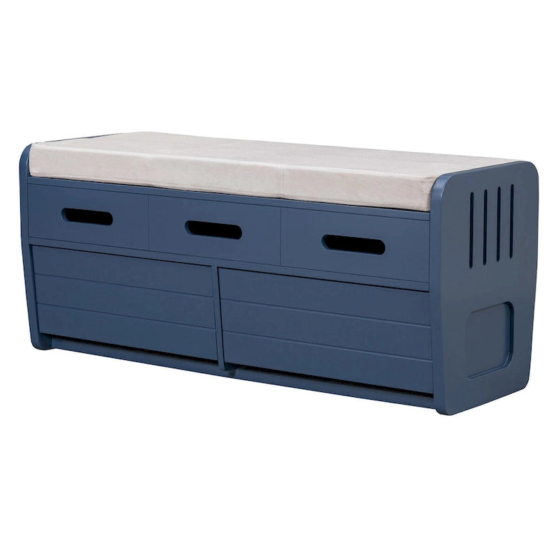 Banc de rangement rustique Espresso/Naturel/Bleu marine/Blanc avec 2 tiroirs, 1 place