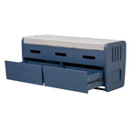 Banc de rangement rustique Espresso/Naturel/Bleu marine/Blanc avec 2 tiroirs, 1 place