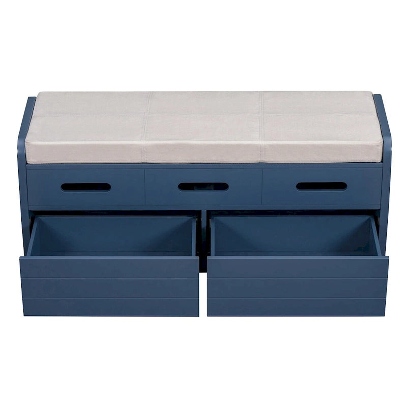 Banc de rangement rustique Espresso/Naturel/Bleu marine/Blanc avec 2 tiroirs, 1 place