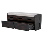 Banc de rangement rustique Espresso/Naturel/Bleu marine/Blanc avec 2 tiroirs, 1 place
