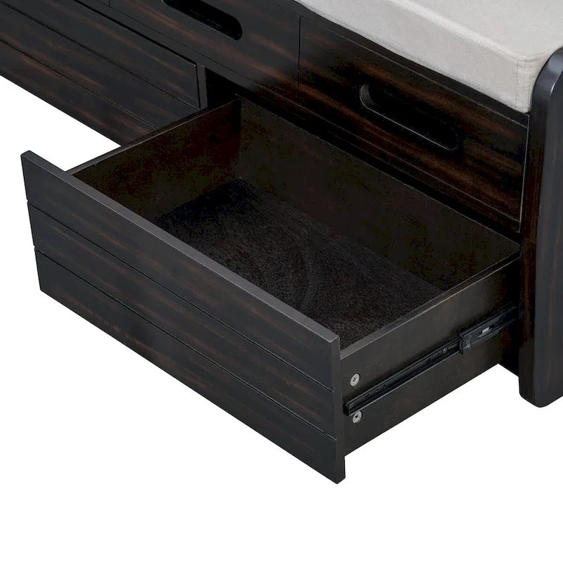 Banc de rangement rustique Espresso/Naturel/Bleu marine/Blanc avec 2 tiroirs, 1 place