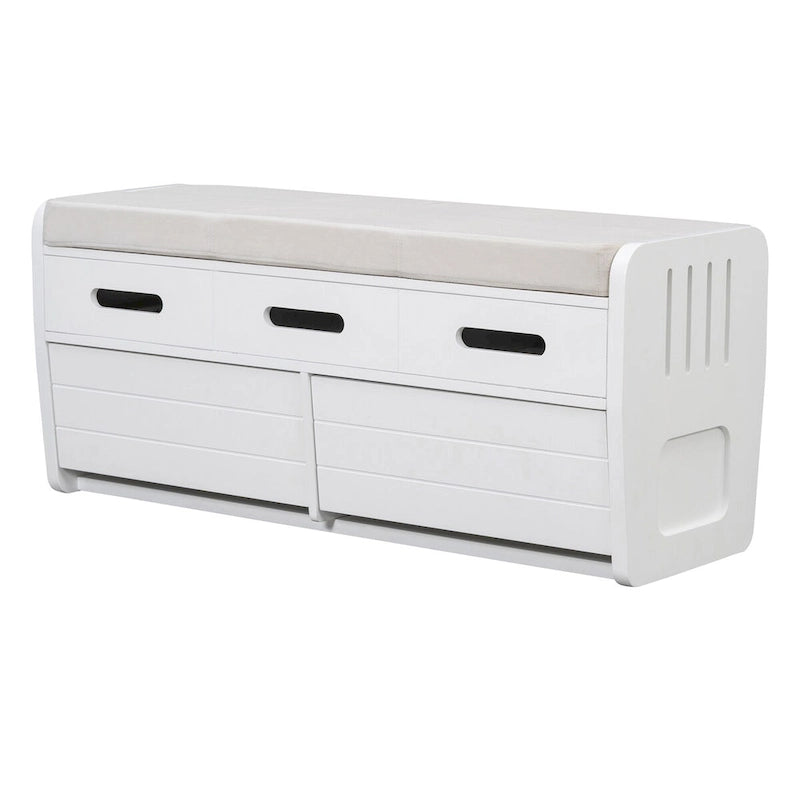 Banc de rangement rustique Espresso/Naturel/Bleu marine/Blanc avec 2 tiroirs, 1 place