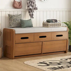Banc de rangement rustique Espresso/Naturel/Bleu marine/Blanc avec 2 tiroirs, 1 place