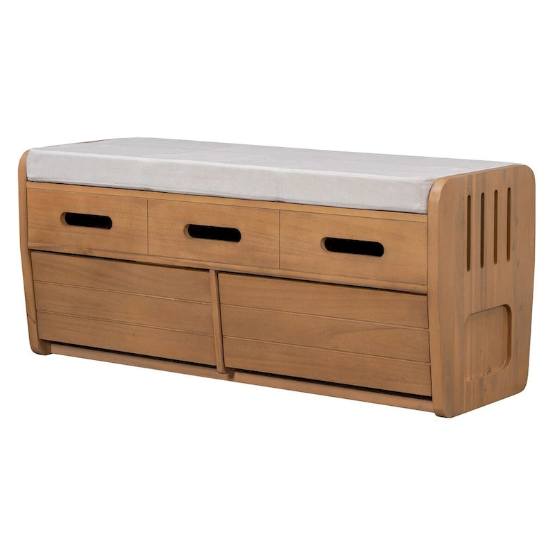 Banc de rangement rustique Espresso/Naturel/Bleu marine/Blanc avec 2 tiroirs, 1 place