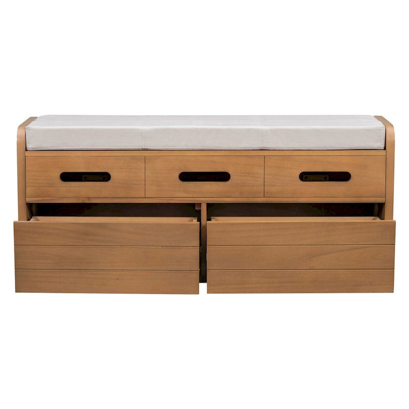 Banc de rangement rustique Espresso/Naturel/Bleu marine/Blanc avec 2 tiroirs, 1 place