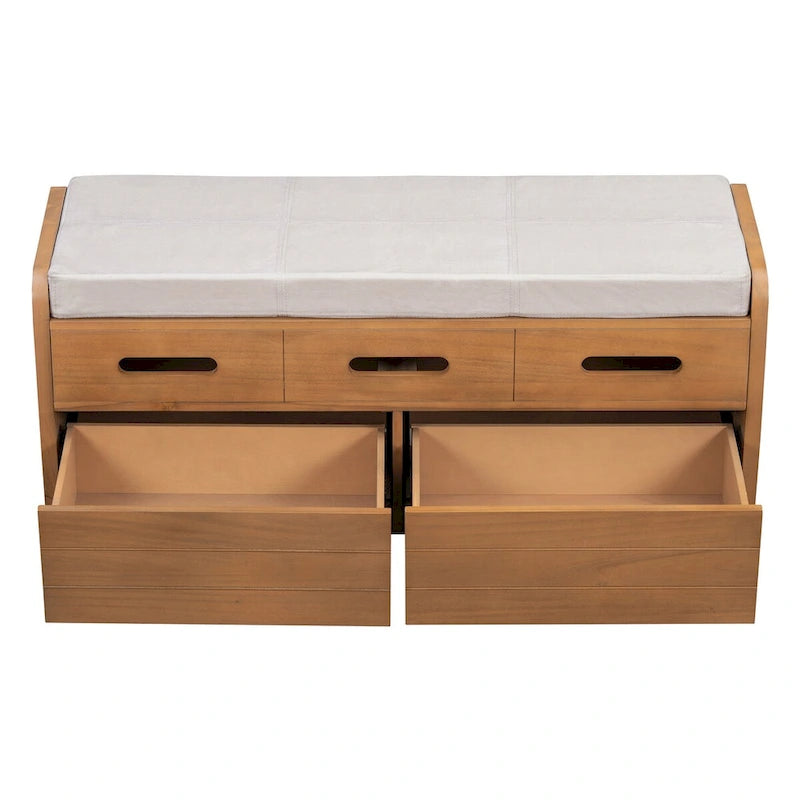 Banc de rangement rustique Espresso/Naturel/Bleu marine/Blanc avec 2 tiroirs, 1 place