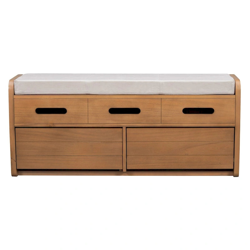 Banc de rangement rustique Espresso/Naturel/Bleu marine/Blanc avec 2 tiroirs, 1 place