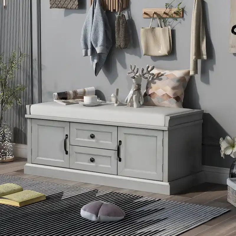 Banc de rangement Espresso/Gris/Marine/Noir/Blanc avec 2 tiroirs et 2 placards