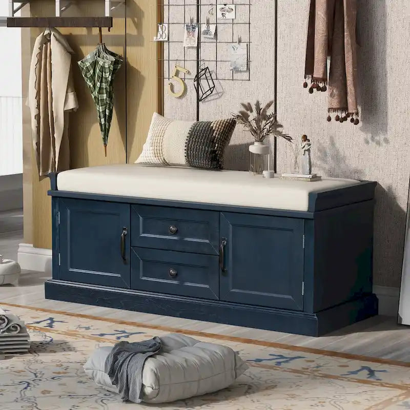 Banc de rangement Espresso/Gris/Marine/Noir/Blanc avec 2 tiroirs et 2 placards