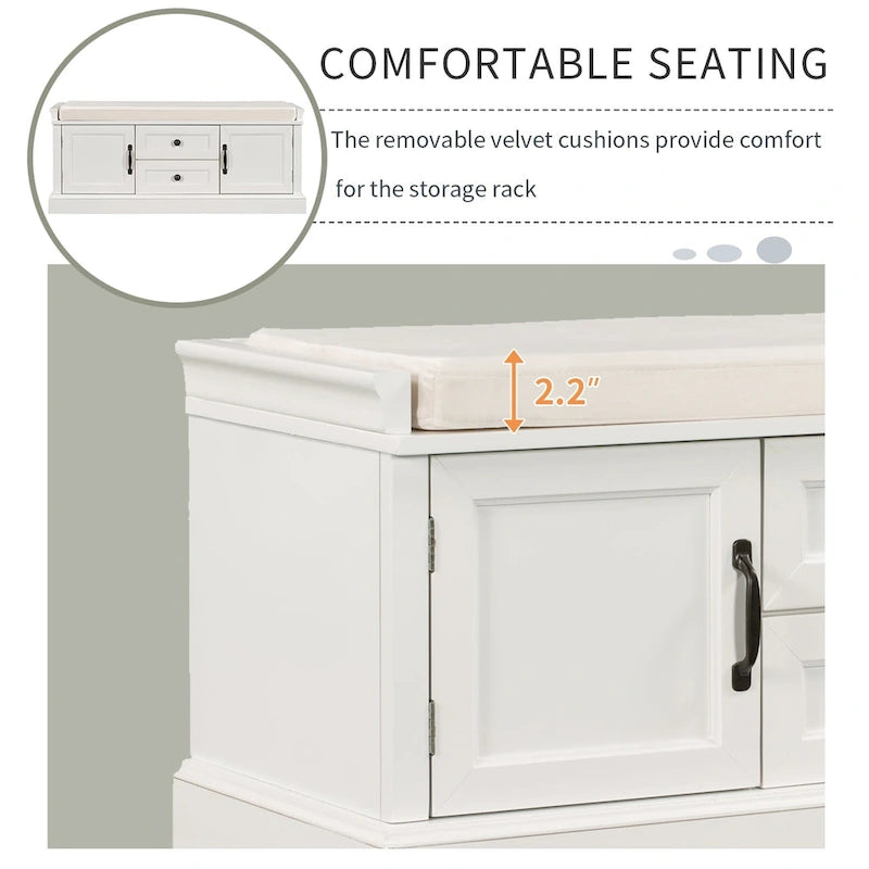 Banc de rangement Espresso/Gris/Marine/Noir/Blanc avec 2 tiroirs et 2 placards