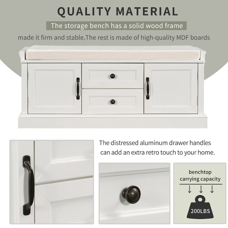 Banc de rangement Espresso/Gris/Marine/Noir/Blanc avec 2 tiroirs et 2 placards