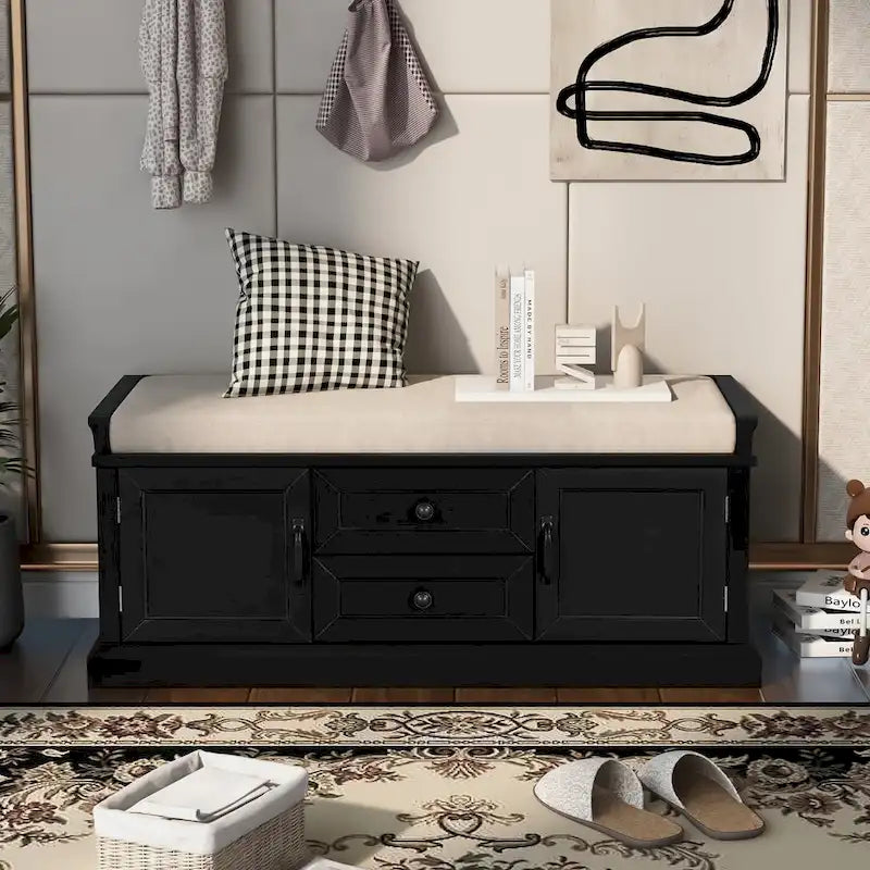 Banc de rangement Espresso/Gris/Marine/Noir/Blanc avec 2 tiroirs et 2 placards