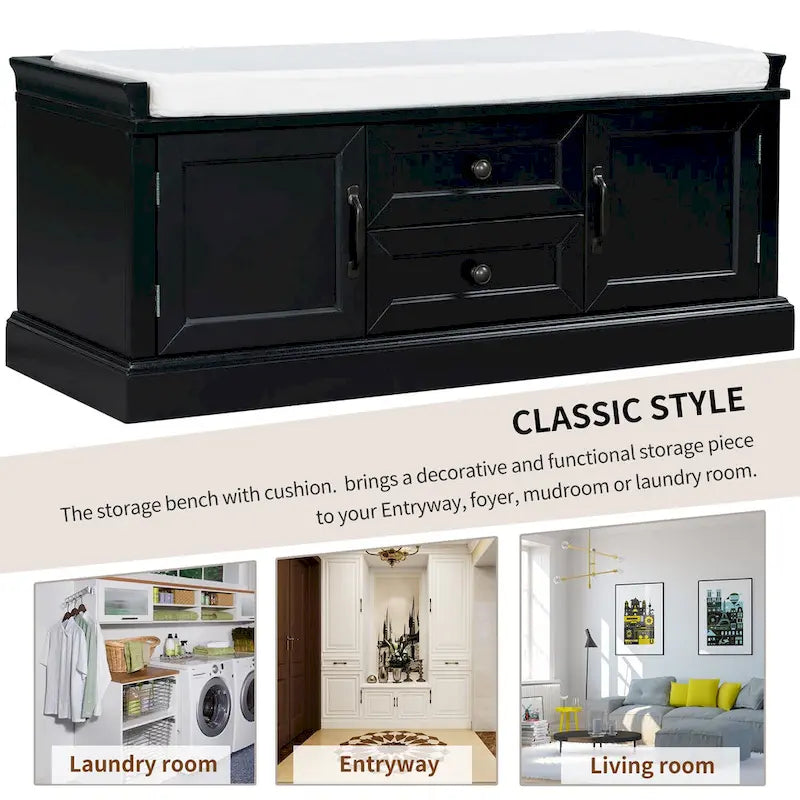 Banc de rangement Espresso/Gris/Marine/Noir/Blanc avec 2 tiroirs et 2 placards