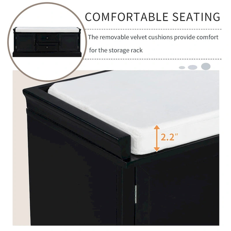 Banc de rangement Espresso/Gris/Marine/Noir/Blanc avec 2 tiroirs et 2 placards