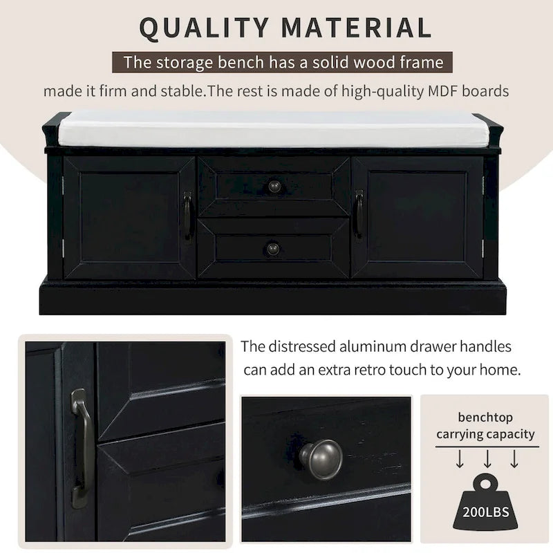 Banc de rangement Espresso/Gris/Marine/Noir/Blanc avec 2 tiroirs et 2 placards