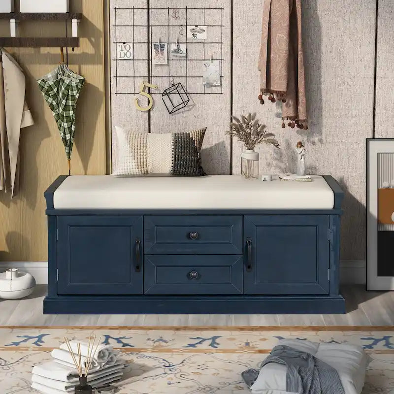 Banc de rangement Espresso/Gris/Marine/Noir/Blanc avec 2 tiroirs et 2 placards