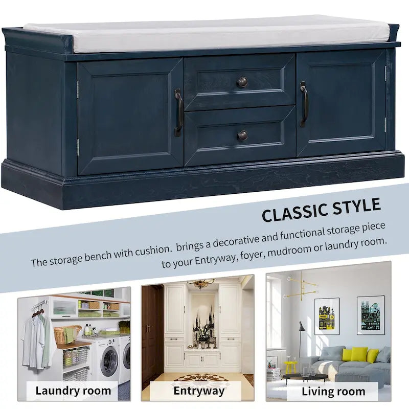 Banc de rangement Espresso/Gris/Marine/Noir/Blanc avec 2 tiroirs et 2 placards