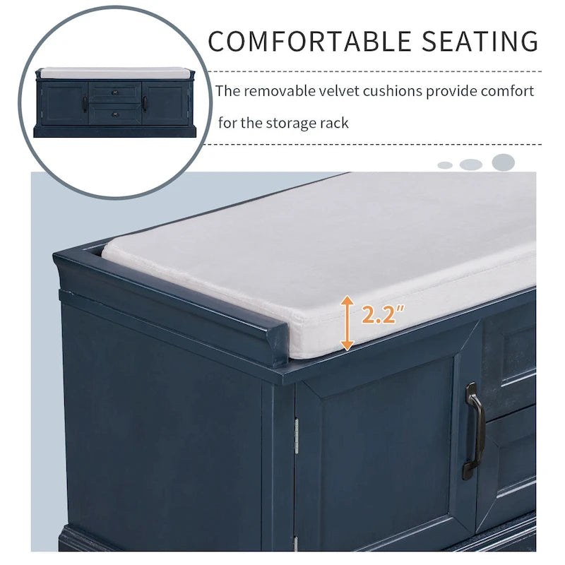 Banc de rangement Espresso/Gris/Marine/Noir/Blanc avec 2 tiroirs et 2 placards
