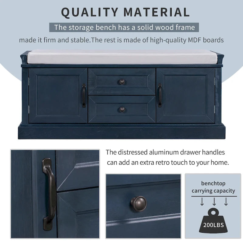 Banc de rangement Espresso/Gris/Marine/Noir/Blanc avec 2 tiroirs et 2 placards