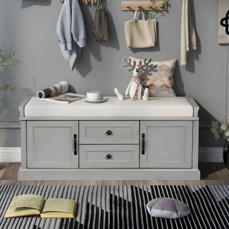 Banc de rangement Espresso/Gris/Marine/Noir/Blanc avec 2 tiroirs et 2 placards