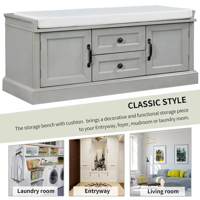 Banc de rangement Espresso/Gris/Marine/Noir/Blanc avec 2 tiroirs et 2 placards