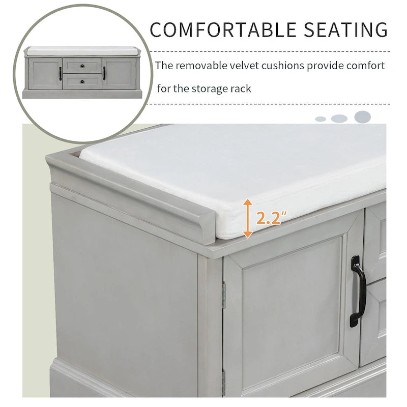 Banc de rangement Espresso/Gris/Marine/Noir/Blanc avec 2 tiroirs et 2 placards
