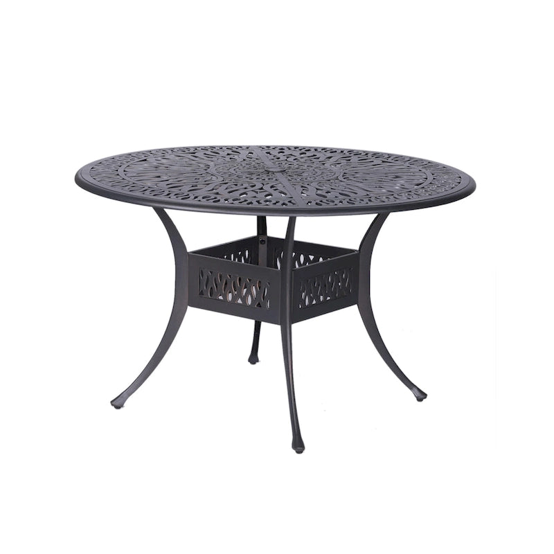 Ensemble de salle à manger rond 5 pièces en aluminium Saratoga avec coussins Sunbrella – Meilleur mobilier d'extérieur