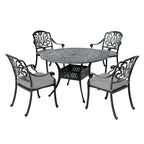 Ensemble de salle à manger rond 5 pièces en aluminium Saratoga avec coussins Sunbrella – Meilleur mobilier d'extérieur