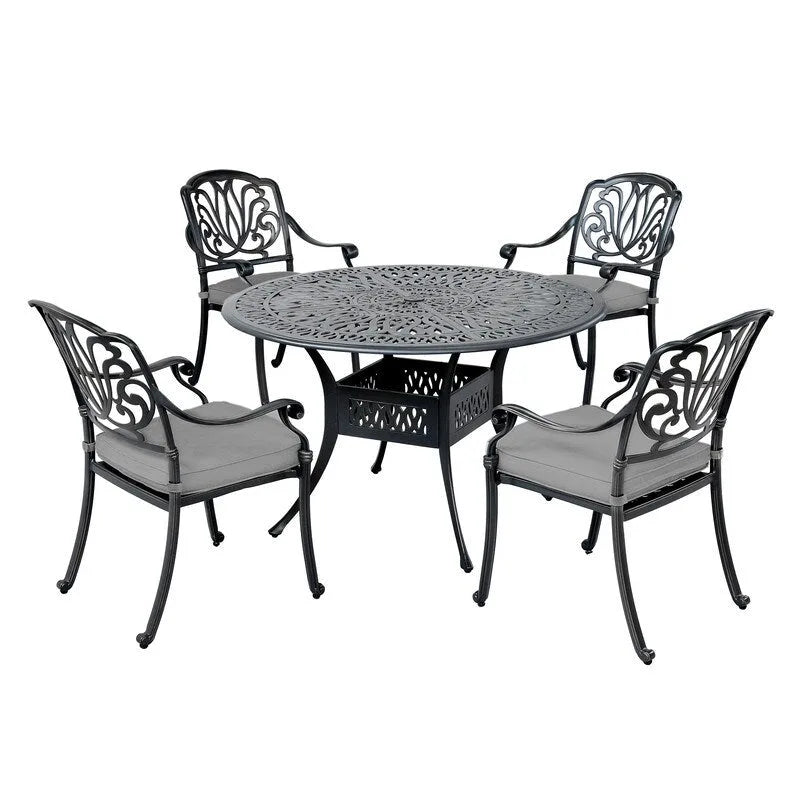 Ensemble de salle à manger rond 5 pièces en aluminium Saratoga avec coussins Sunbrella – Meilleur mobilier d'extérieur