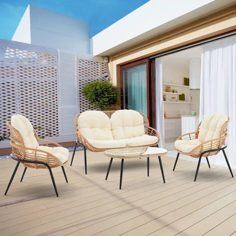 Ensemble de conversation d'extérieur moderne 4 pièces Manhattan Comfort Pine