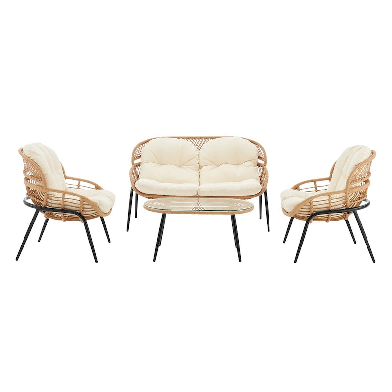 Ensemble de conversation d'extérieur moderne 4 pièces Manhattan Comfort Pine