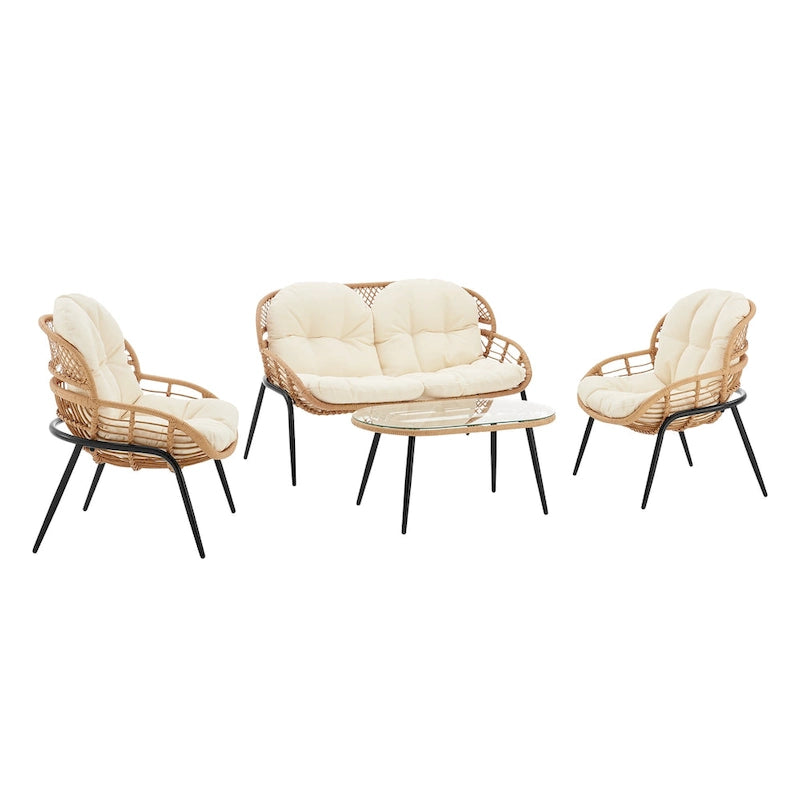 Ensemble de conversation d'extérieur moderne 4 pièces Manhattan Comfort Pine